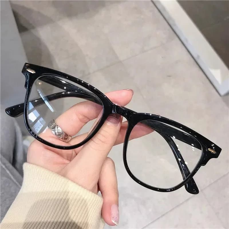 1 pair of fashionable glasses with round frame and transparent lenses, elegant glasses suitable for everyday work in the office and for reading