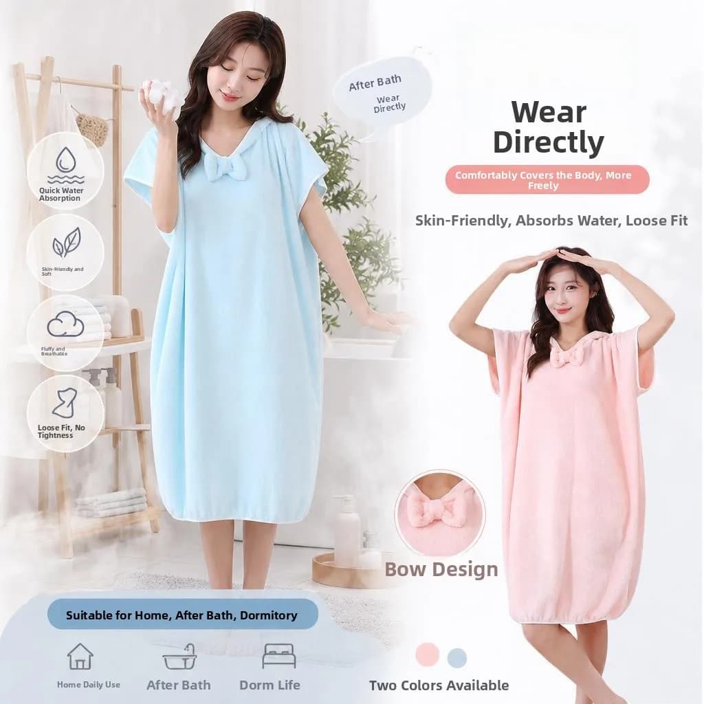 Women's Wrap Style Bath Towel Quick Dry No Sleeve Bath Robe Non Shedding Summer Home Use Polyester Fiber Full Body Coverage