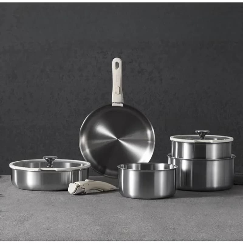 Padella con manico rimovibile Utensili da cucina Frittura Set di padelle da cucina antiaderenti non rivestite Set da tre pezzi