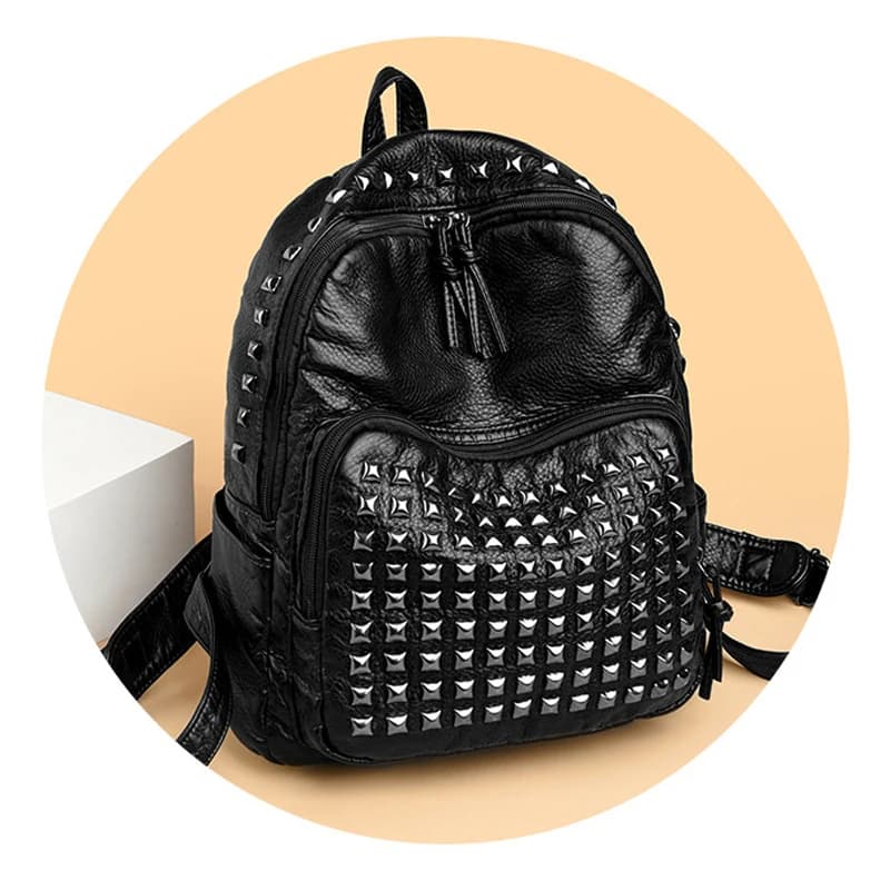 SHELKSBAG Punk Gotico Rivetti in pelle PU Zaino nero di grande capacità Zaino da viaggio elegante da donna Borsa da scuola di lusso per ragazza alla moda