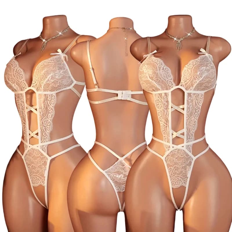 Body Sexy Senza Cuciture per Donne, Lingerie Erotica in Pizzo, Pigiama Trasparente con Scollo Profondo a V, Babydoll con Reggiseno Aperto, Set Lingerie Hot