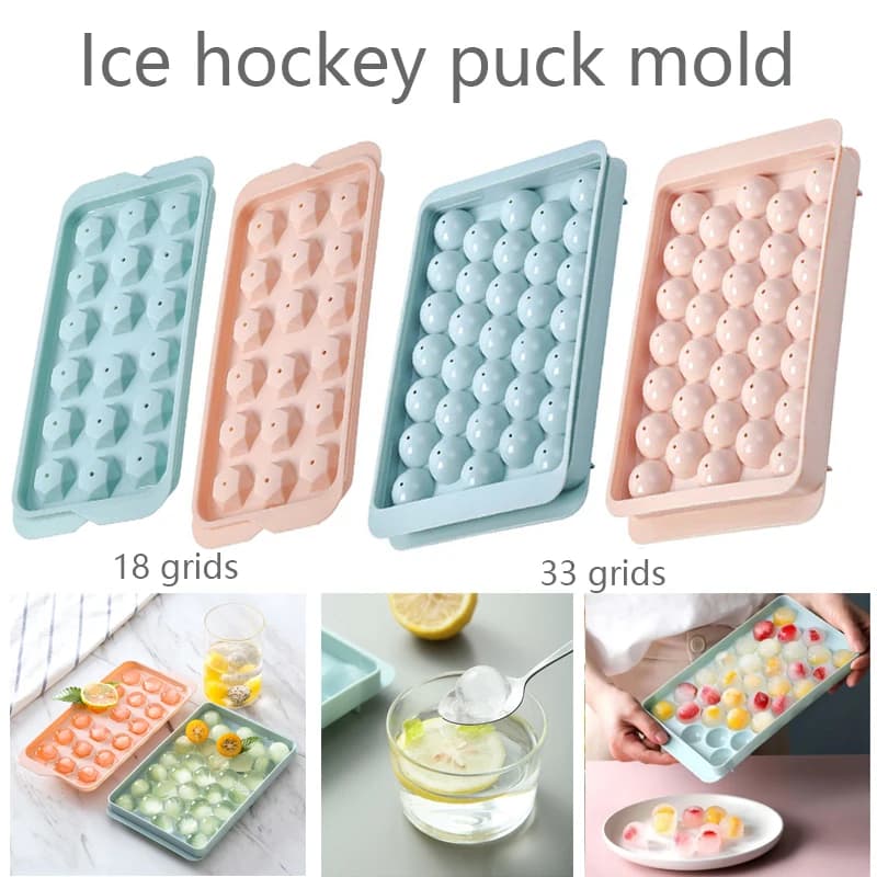 Stampo per disco da hockey su ghiaccio fai da te (1/4 pezzi) con coperchio, in PP, 33 griglie circolari, 18 griglie a forma di diamante, per ghiaccio, bevande fredde, fatto in casa