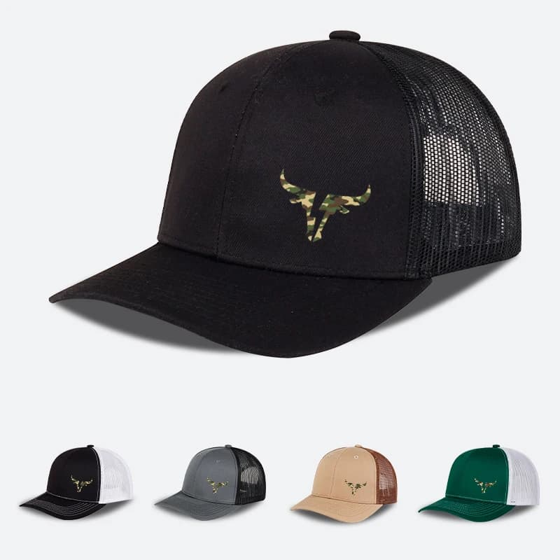 Camouflage Bull-Head Mesh Trucker Cap—Lightweight, Breathable Sun Hat for Western-Style Cowboy, Ranch, Fishing, and Hunting