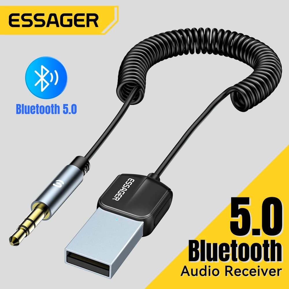 Essager Bluetooth 5.0 Bluetooth Wireless Receiver Speaker for Car 3.5 mm Aux Audio Music for Bluetooth Transmitter for Car