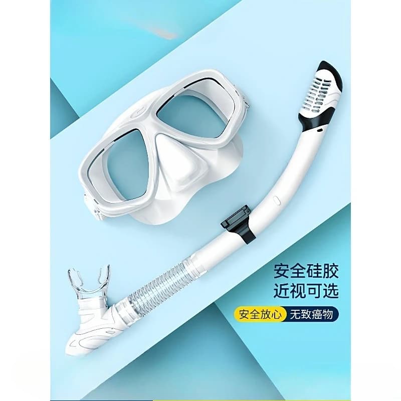 Attrezzatura per snorkeling, occhialini da nuoto, maschera, occhiali subacquei, set per snorkeling, attrezzatura completa per nuoto con lenti a secco per miopia.