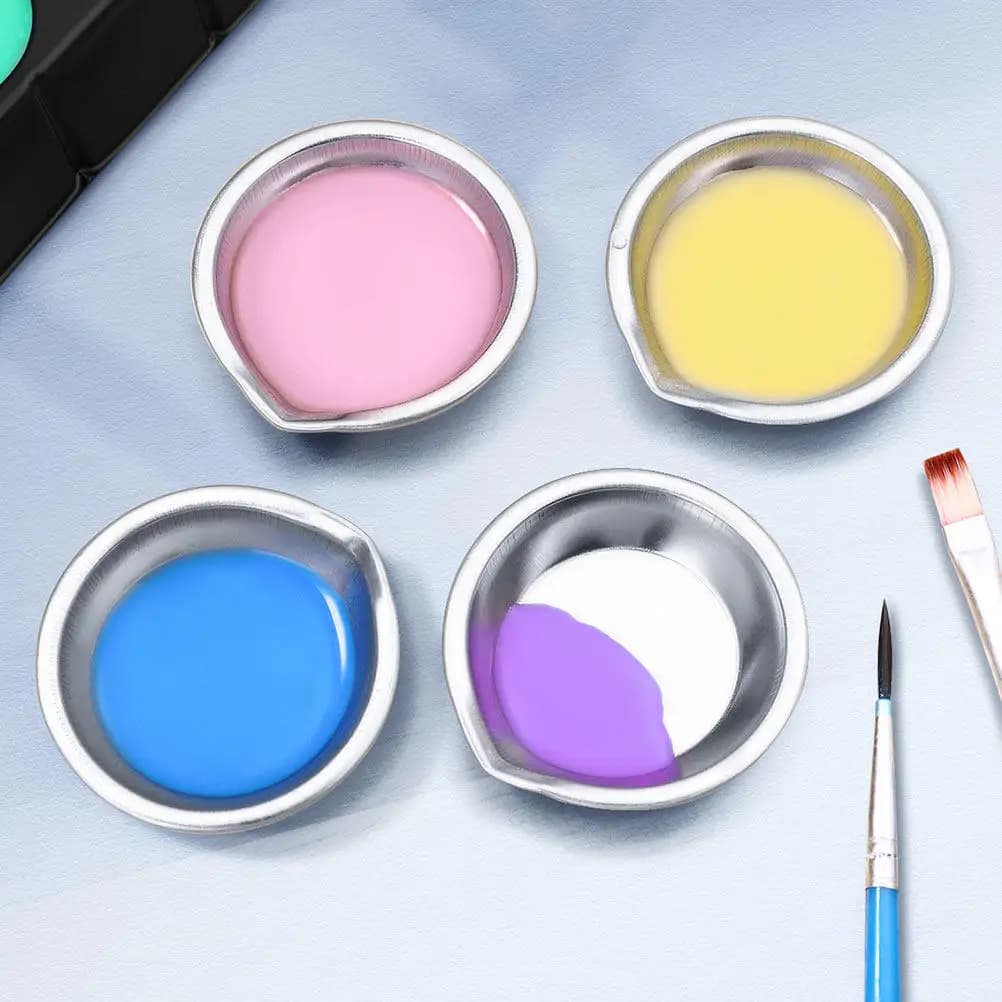 12Pcs Stainless Steel Pigment Plate Lightweight Comfort Grip Painting Tray for Watercolor Mixing Drawing Art Creation Studio