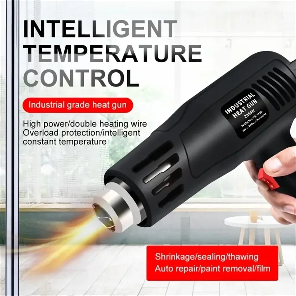 Pistola ad Aria Calda da 2000W, Regolazione della Temperatura, Pistola Termica Elettrica Industriale, Strumento per Applicazione Pellicole Auto