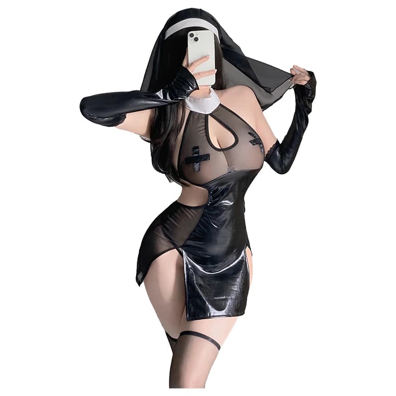 Porno Crotchless intimo donna grembiule francese Latex Maid Dress costumi erotici Cosplay Lolita Uniform Sexy Lingerie Babydolls