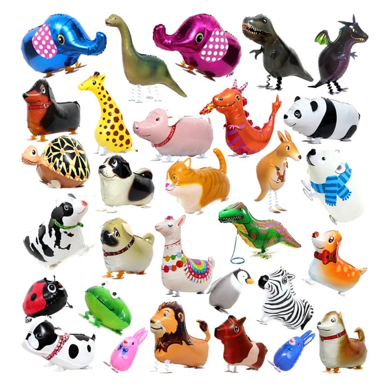 Animali in piedi Palloncini foil Baby Shower Decorazione festa di compleanno Gatto Cane Leone Orso Dinosauro Palloncino animale che cammina Giocattolo per bambini