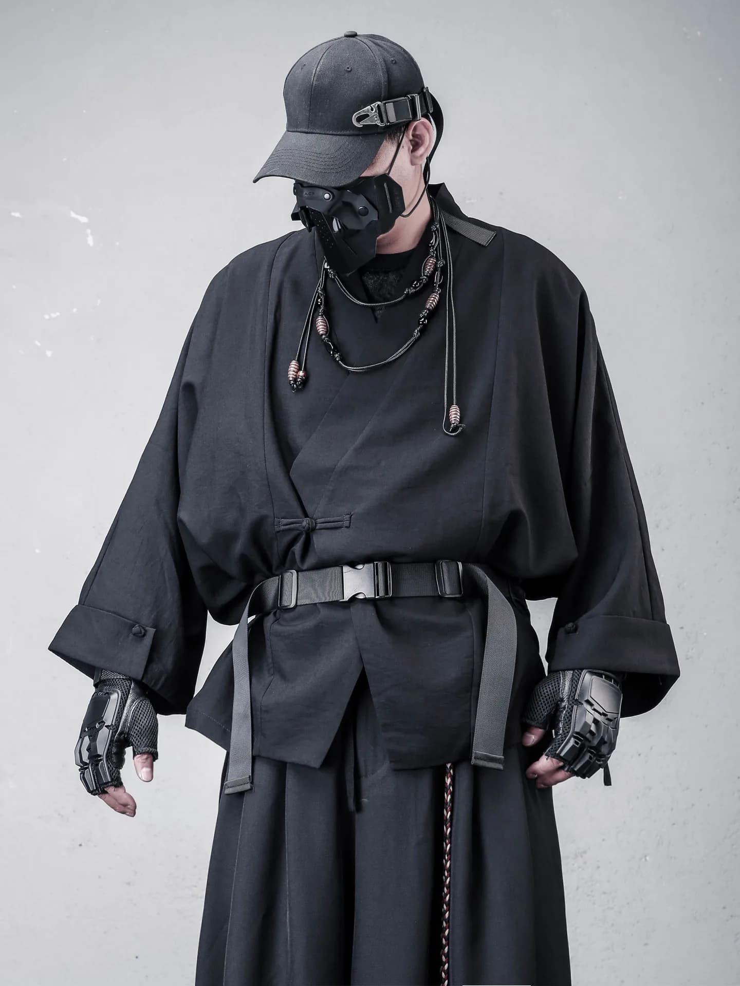 Giacca da uomo ampia stile Dark Mountain Wind Robe, con bottoni, design deconstruito, per primavera e autunno, cappotto capospalla