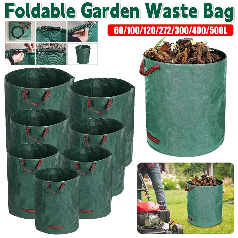 120-500L Garden Yard Waste Bag Waterproof Fallen Leaves Basket Foldable Trash Storage Container Outdoor Gardening Storage Bags