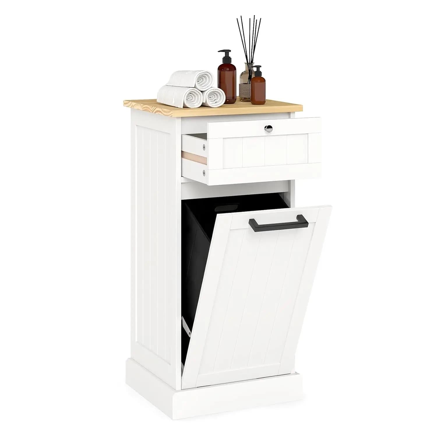 Mobiletto Portabiancheria con Cesto Estraibile, Armadietto da Bagno Autoportante con Cesto Rimovibile, 10 Galloni, in Legno Nascosto, Personalizzabile
