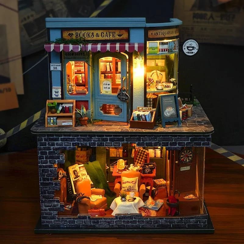 Casa in Miniatura Fai-da-Te in Legno, Studio del Detective, Figurine, Fermalibri Assemblabili, Regalo di Compleanno per Amici, Decorazione per la Casa