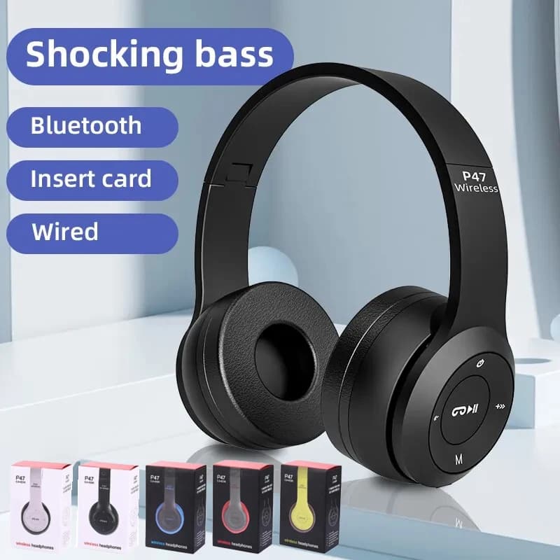 Auricolari wireless Fone P47, cuffie Bluetooth per dispositivi mobili IOS e Android, iPhone, Samsung, supporto per scheda SD, auricolari Bluetooth 5.0