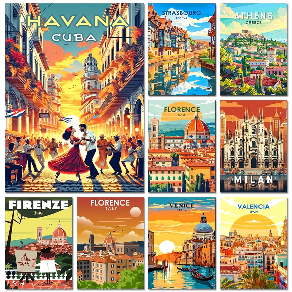 Urban Architecture Diamond Painting Landscape Art Full Drills Cross Stitch Kit New Home Decor Suitable for Adult DIY Hobbies