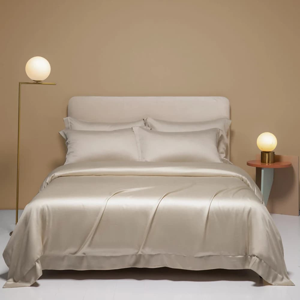 100% Natural Silk Lanlika Bed Linen Set for Women, Color Camouflage Tint Cover, Flat Bed Sheet and Faithful for Double or King Size Bed