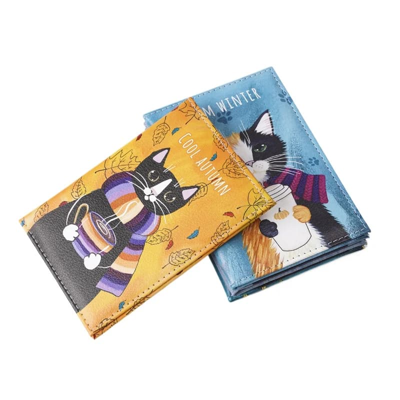 Custodia per passaporto con motivo cane gatto Catoon Portafoglio da viaggio Custodia per passaporto con tasca per slot per carte di credito ID biglietto
