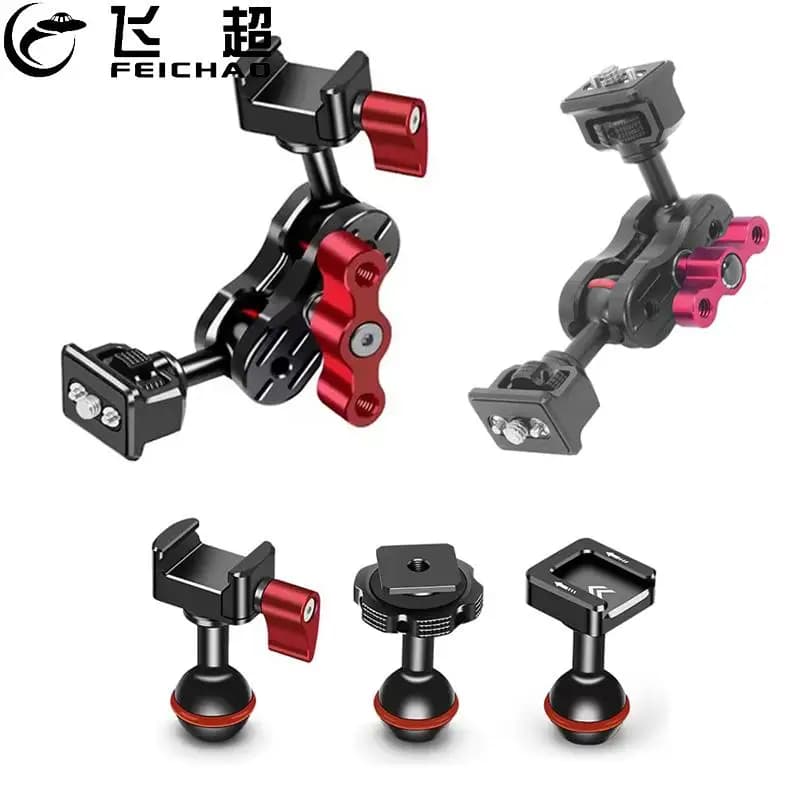 Braccio magico a doppia testa con testa a sfera da 20 mm Morsetto NATO Supporto per pattino freddo Vite da 1/4 per staffa per microfono per monitor con luce di riempimento per gabbia per fotocamera DSLR