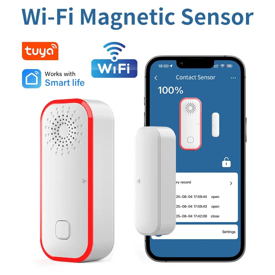 Tuya WiFi Sensore intelligente per porte e finestre Allarme Alimentato a batteria Rilevatore aperto e chiuso Allarme sonoro e luminoso Funziona con Smart Life