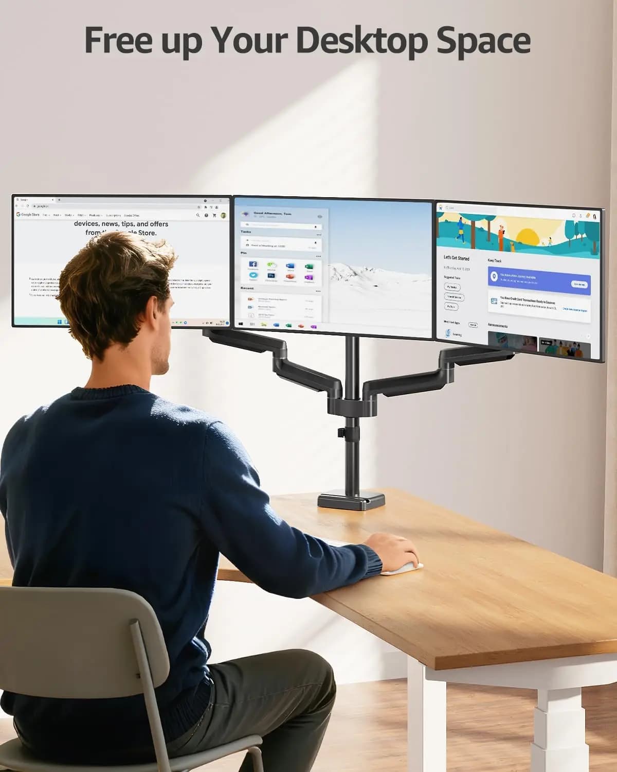 Customized Pole Mount Triple-Screen Height Adjustable Monitor Arm Stand For Office Computer Desk