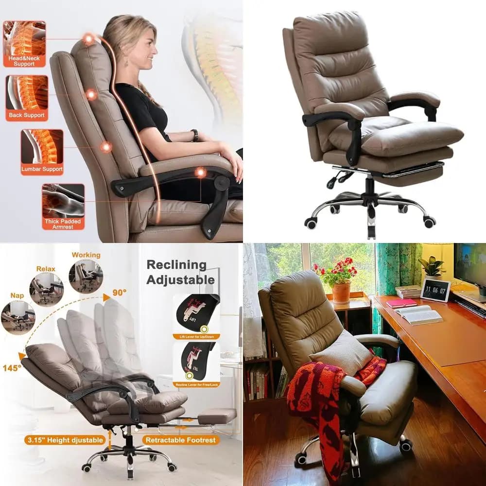 Sedia da ufficio ergonomica in pelle con schienale alto, morbido cuscino e poggiagambe per uso domestico e da gioco