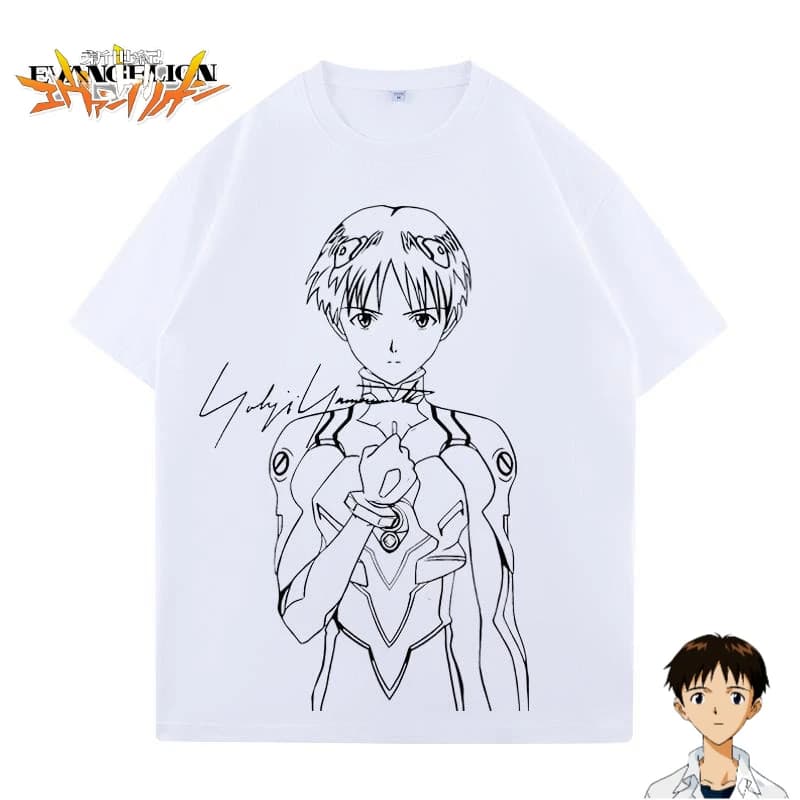 T-shirt in stile manga 2D creativo e carino con personaggio EVA Ikari Shinji, in stile anime e cartone animato, per uomini e donne, coppie, regalo estivo