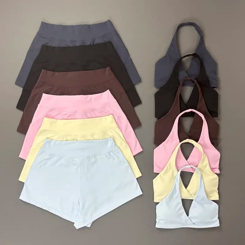 2 Piece Origin Training Shorts Set Women Yoga Halter Bra Gym Running Shorts Quick Dry Breathable Pilates Yoga Fitness Suit