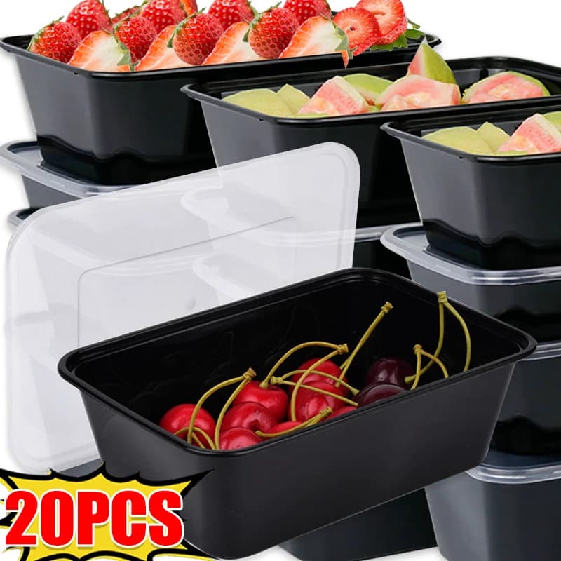 10/20x Contenitori per la conservazione degli alimenti Contenitori per la preparazione dei pasti Scatole Bento per il pranzo nere a tenuta stagna usa e getta con coperchi Stoviglie da cucina