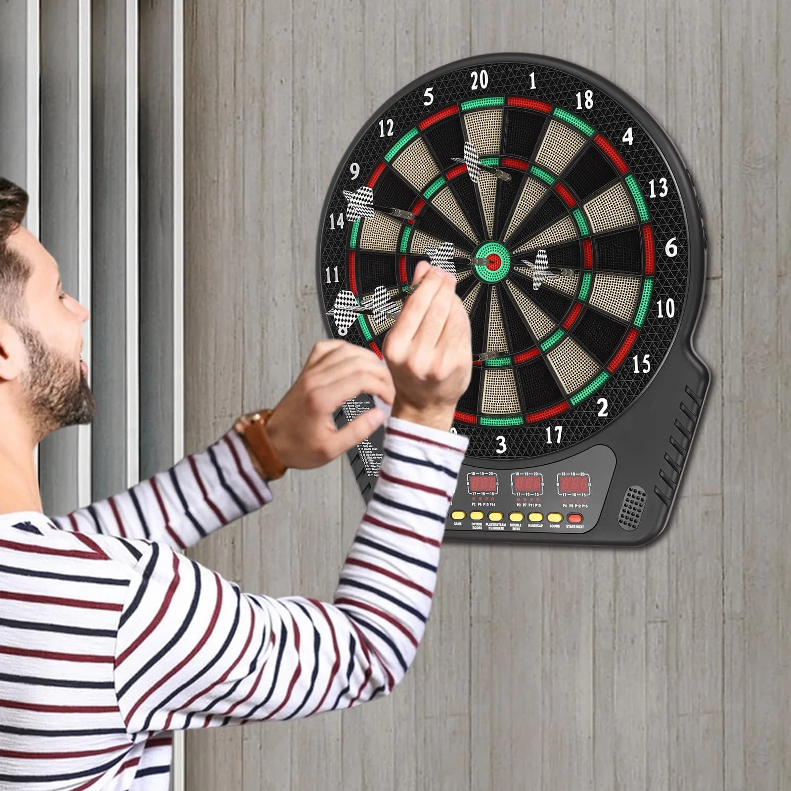 NUOVO Set di Freccette Elettroniche con Punta Morbida, 27 Giochi, 243 Varianti, Include 6 Freccette, Bersaglio Digitale con LED Colorati