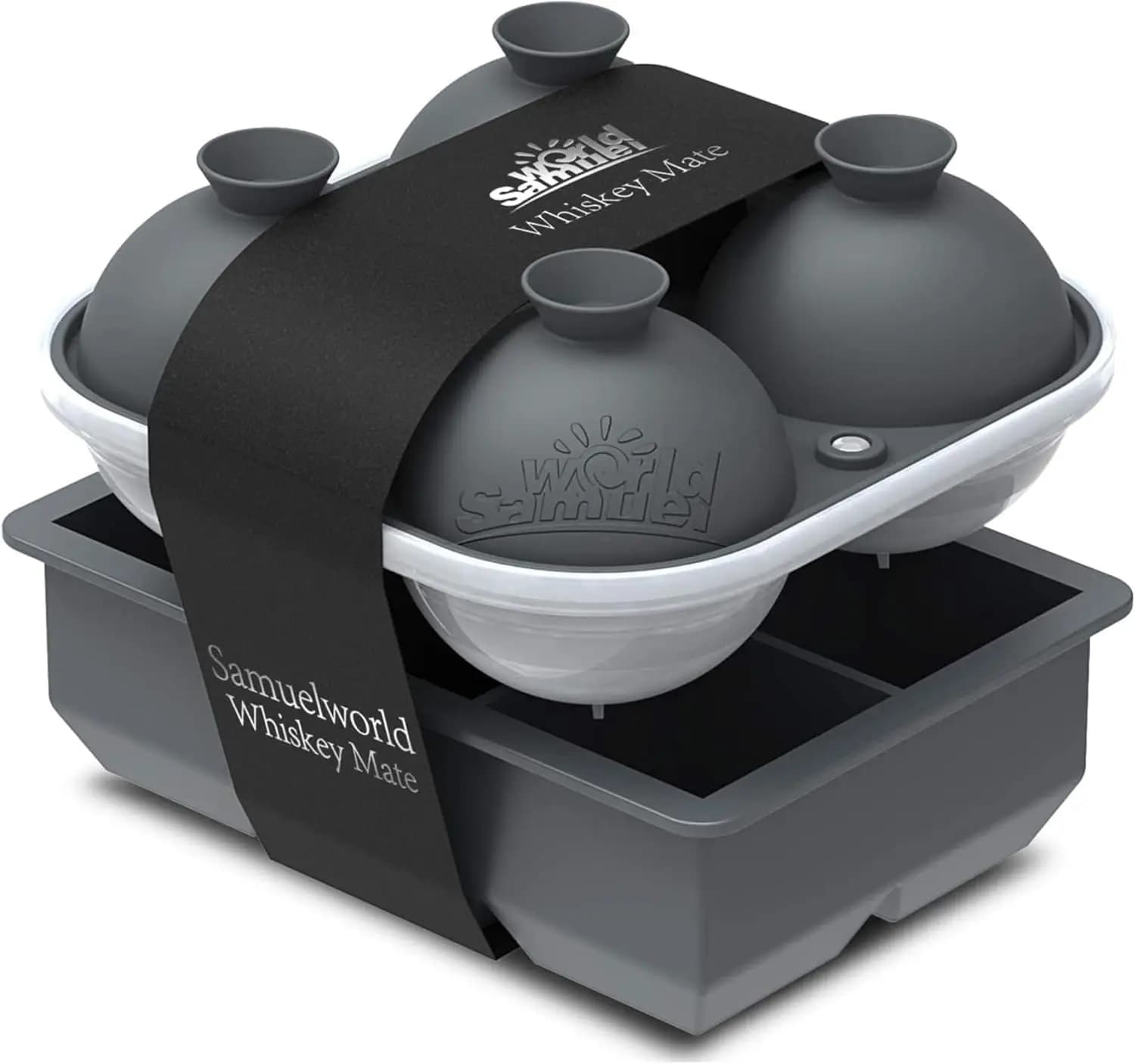 Grandi Stampi per Ghiaccio in Silicone, Set da 2 con Cubetti Grandi e Stampi Sferici - Senza BPA, Facili da Sformare per Whisky e Cocktail in Grigio