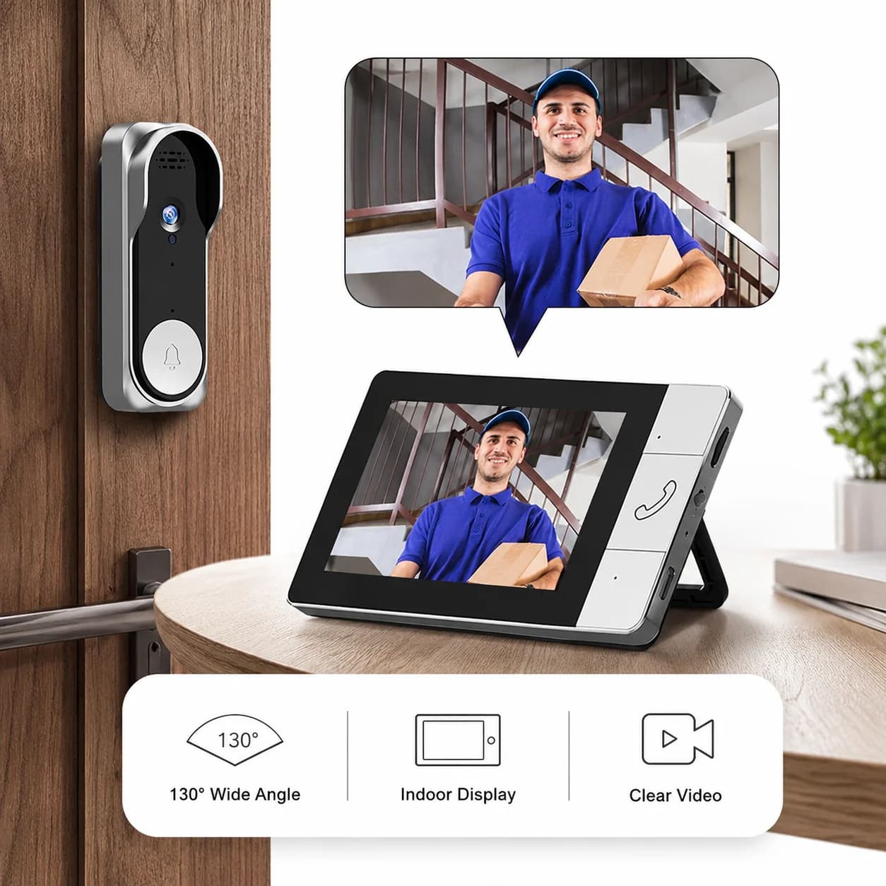 Home Wireless Video Doorbell NT601 with 43 Inch Display Two Way Audio Night Vision Wide Angle Camera for Seniors Family Use