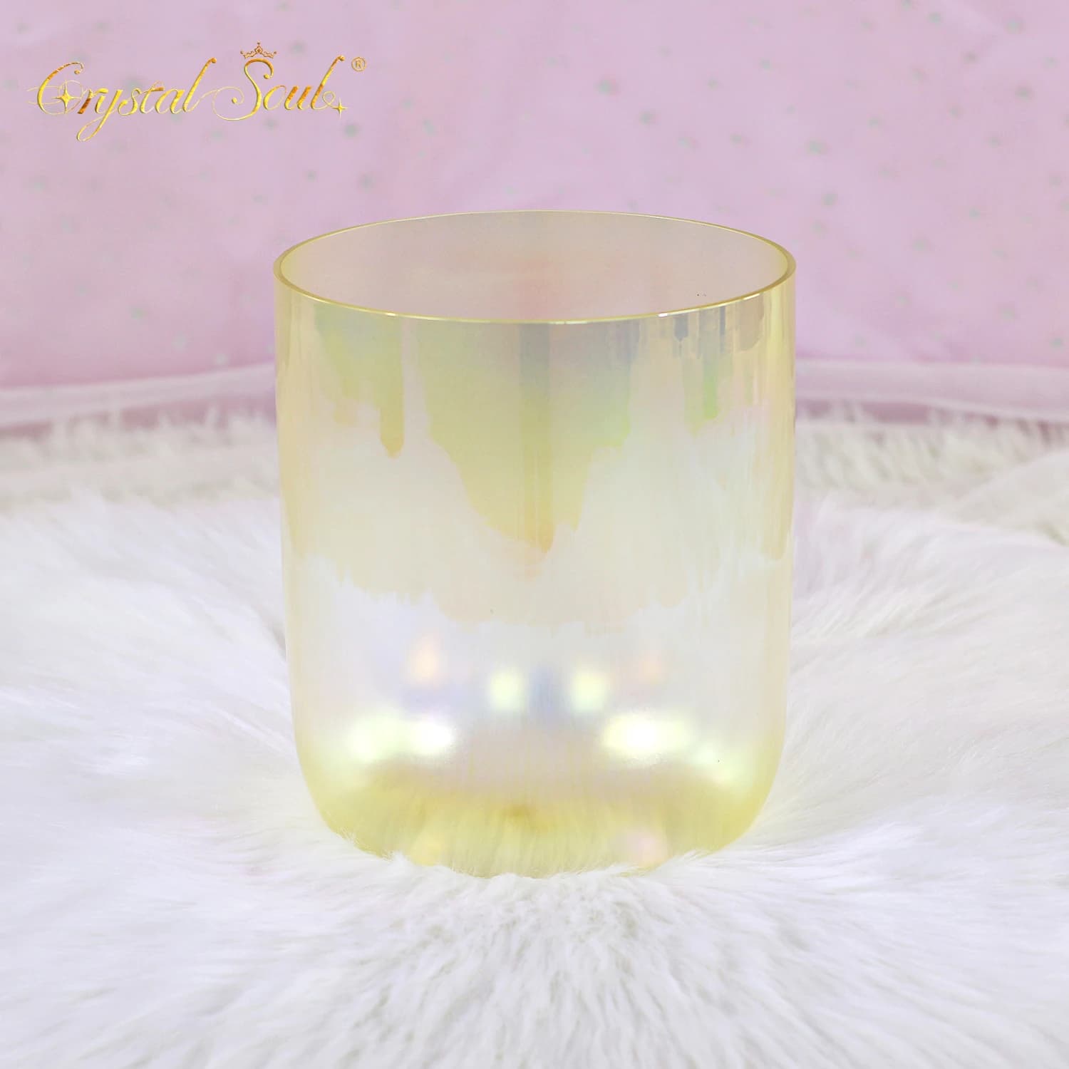 CrystalSoul 432Hz Light Yellow Aurora alchemy Crystal Singing Bowl Yoga Stress Reducing with accessories