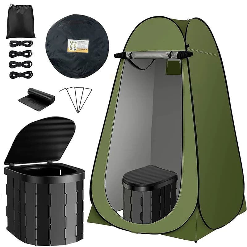 ‌ Tenda da toilette pop-up portatile Riparo per la privacy per camper da campeggio e viaggi all'aperto - Kit pieghevole lavabile con 12 sacchetti igienico-sanitari