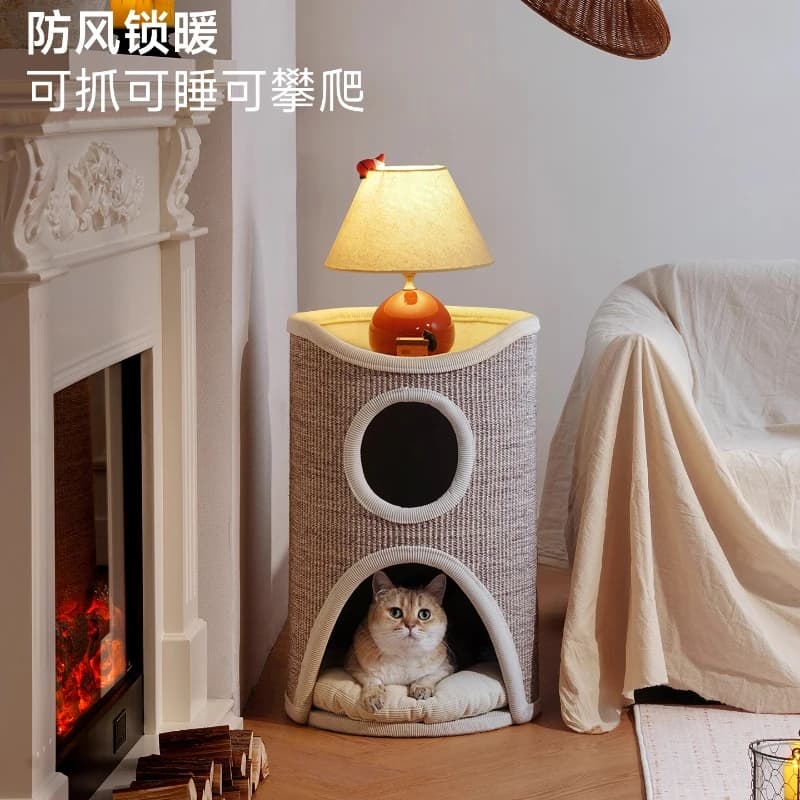 Nido per gatti con foro per albero, calore invernale e sicurezza, strati superiori e inferiori chiusi