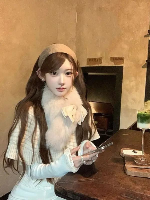 Fujia Qianjin Style Knitted Set Winter Coat with Fur Collar Shawl Sweater Underwear Casual Slim Fit Knitted Casual Long Sleeve