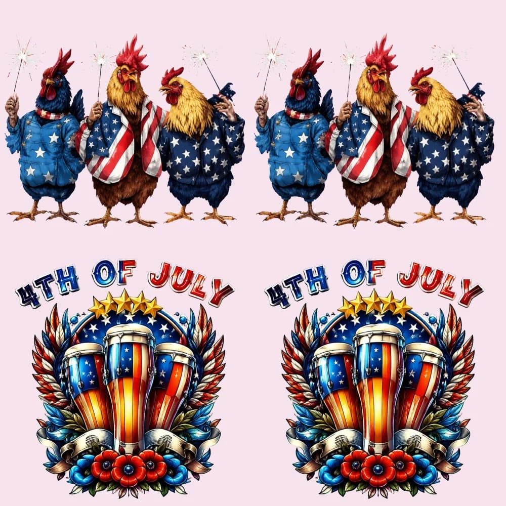 4PCS 9.84in DIY iron on transfers, Patriotic Rooster Design Easy to transfer heat, suitable for T-shirts, washable stickers