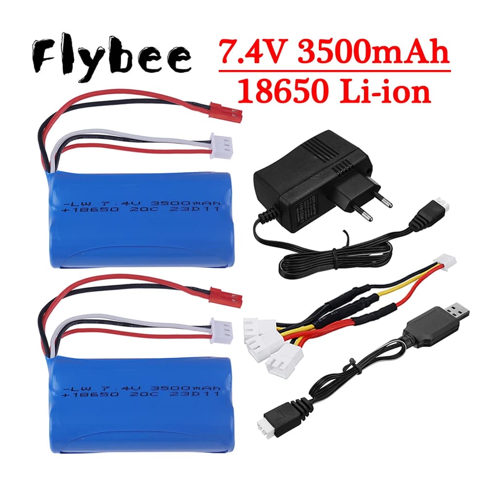 Batteria agli ioni di litio 18650 aggiornata da 3000 mAh a 3500 mAh 7.4 V con spina JST e caricabatterie per batteria di backup per giocattoli elettrici per camion da corsa RC
