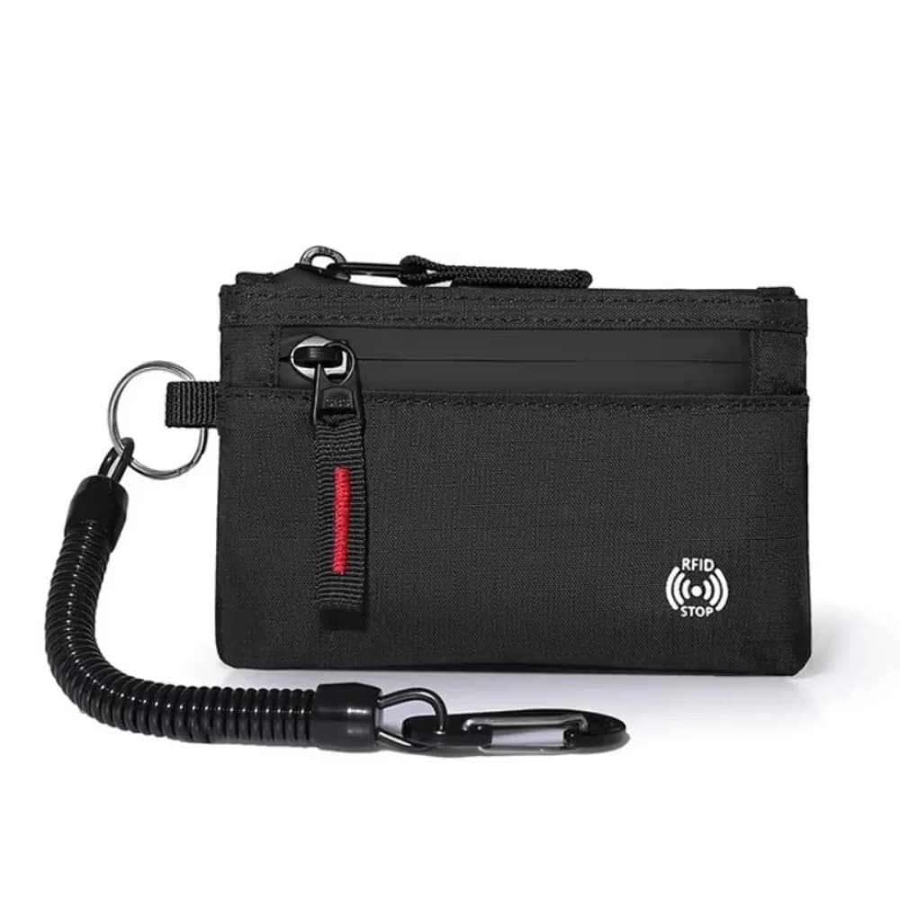 Porta carte di credito Rfid Portafogli da uomo Portafoglio sottile in nylon di lusso Porta carte chiave con cerniera Portamonete da uomo con moschettone