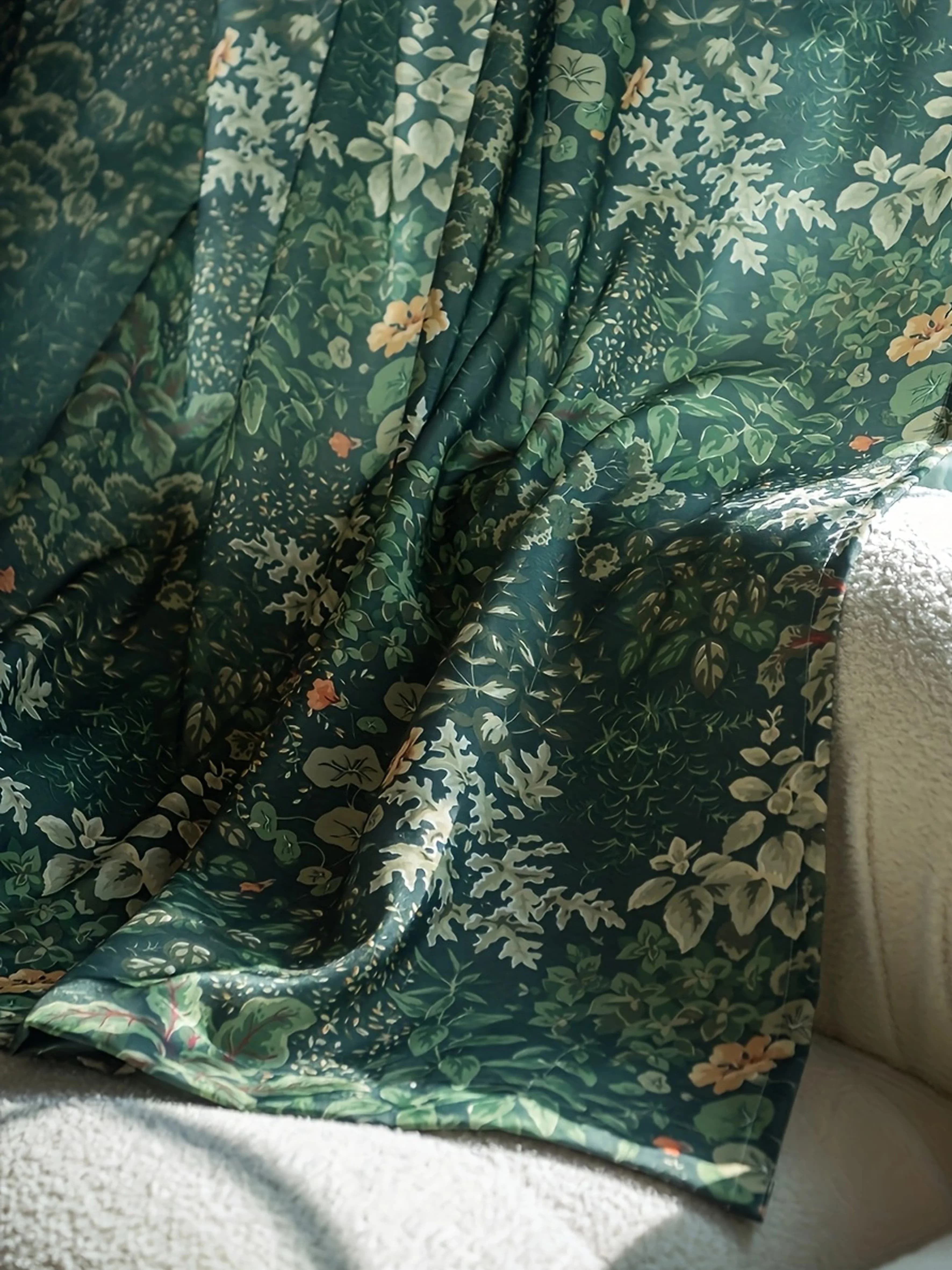 Tenda oscurante naturale con motivo foresta verde per soggiorno e camera da letto, trattamento per finestre ecologico