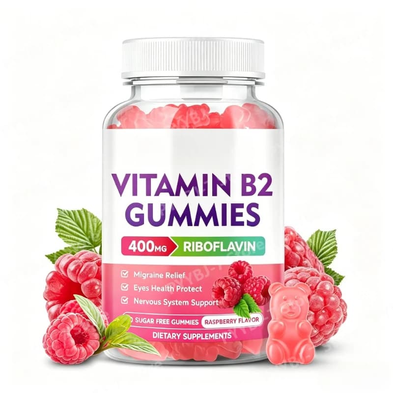 Gommose di Vitamina B2 con Magnesio Senza Zucchero Gusto Lampone Integratore Nutrizionale Quotidiano per Bambini e Adulti 60 Gommose