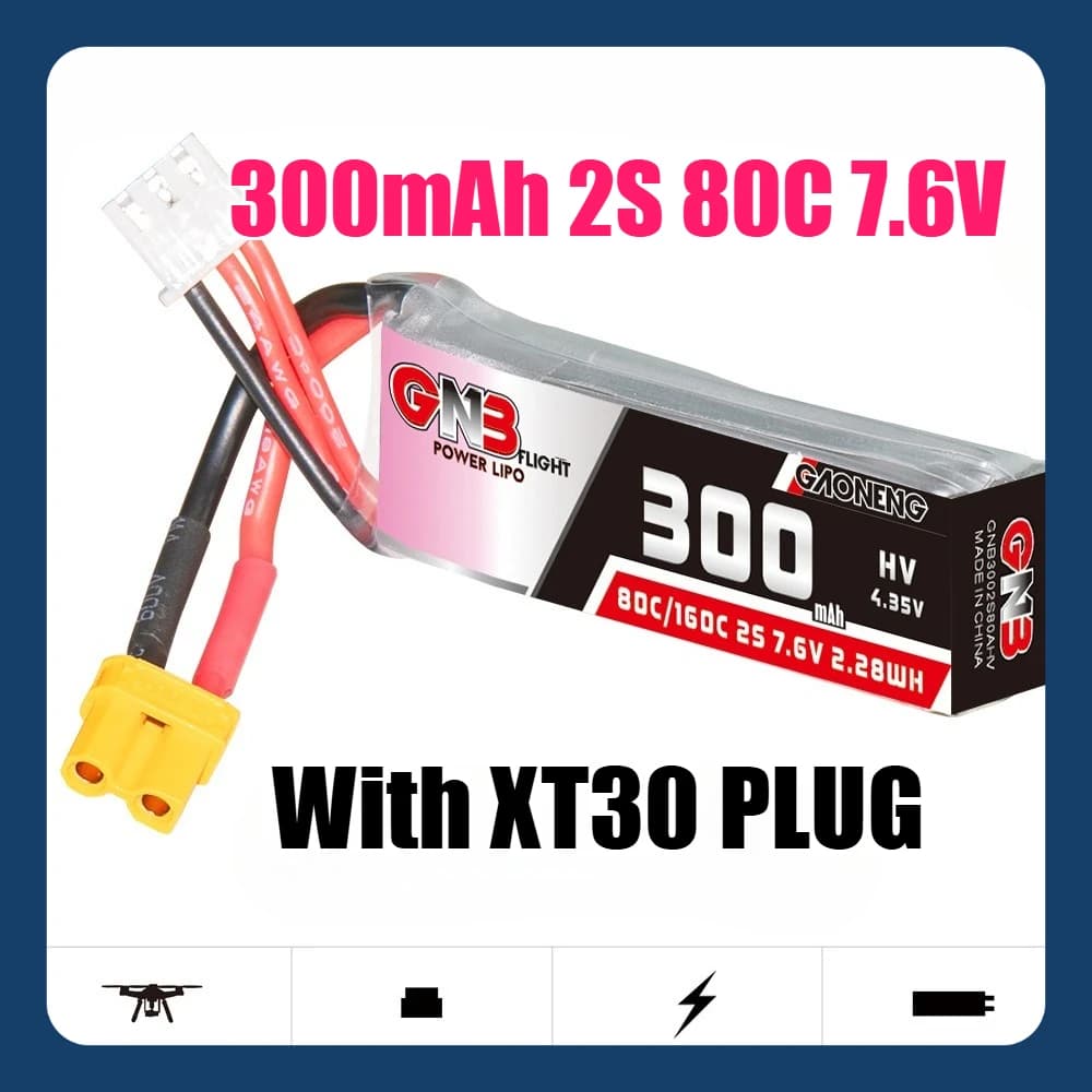 Batteria Lipo 300mAh 2S 80C 7.6V con spina XT30 per batteria al litio FPV modello giocattolo elettrico HV