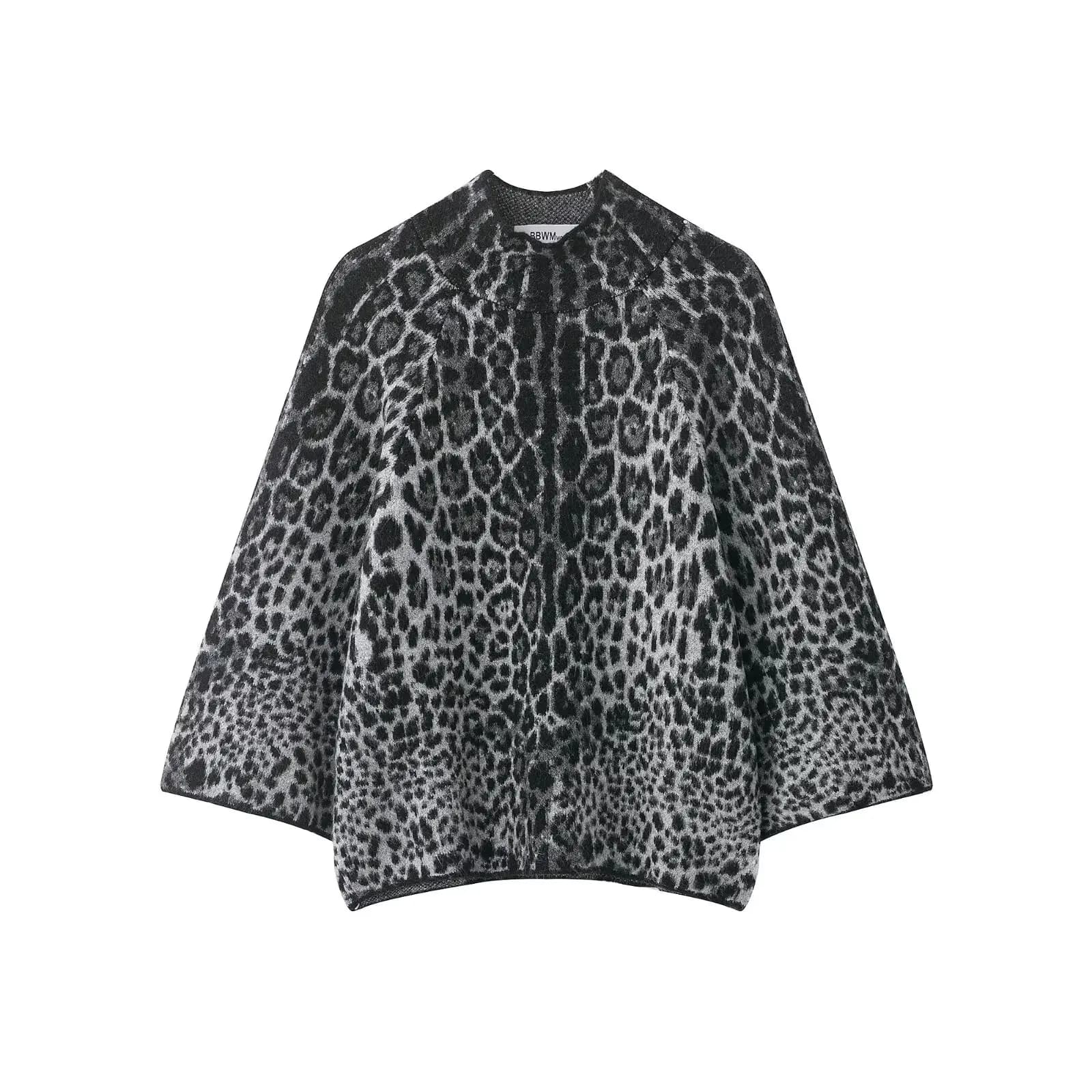 Zevity New Women Vintage Stand Collar Leopard Pattern Knitting Sweater Female Chic Casual Pullovers Coat Tops SW9474