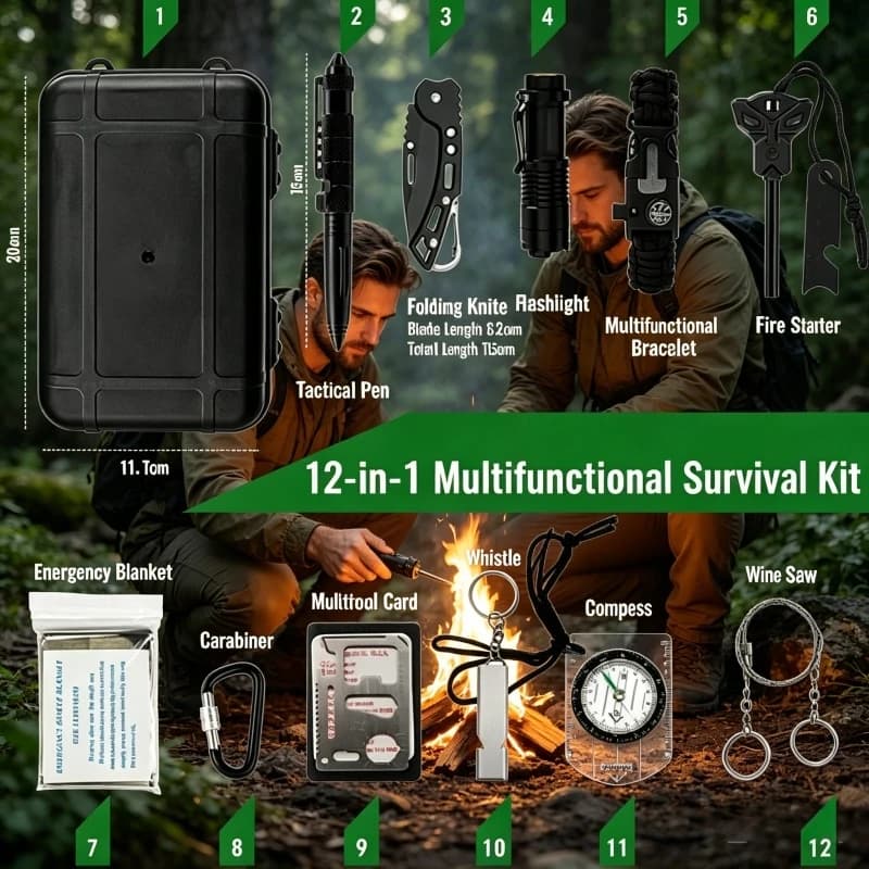 Kit di Pronto Soccorso per Auto, Attrezzatura Professionale di Sopravvivenza per Emergenze, Campeggio, Escursionismo, SOS, Avventure nella Natura Selvaggia