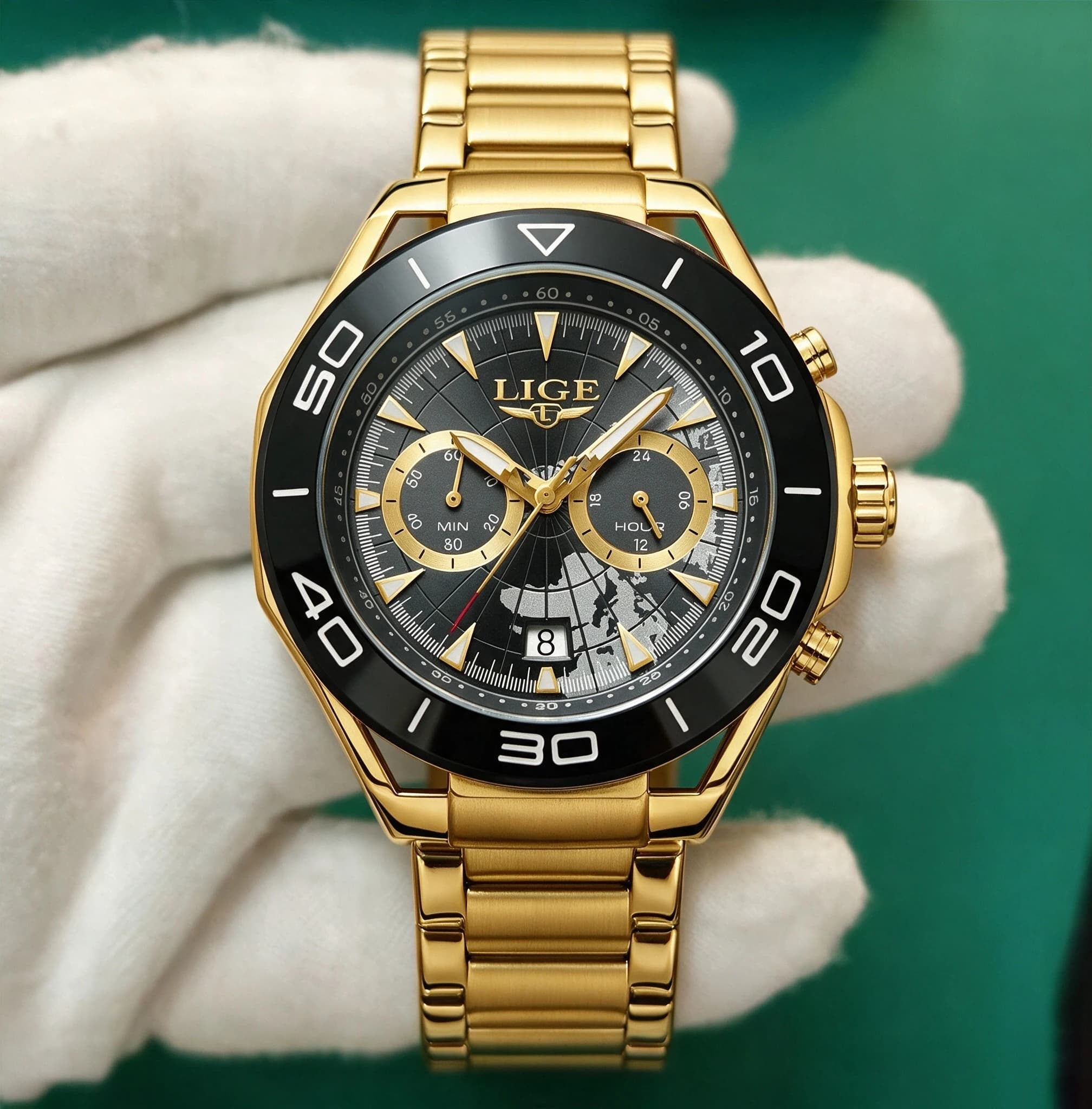 LIGE Luxury Man Watch Luminous Waterproof Week Date Men Wristwatch Stainless Steel Men's Quartz Gold Color Watches reloj hombre