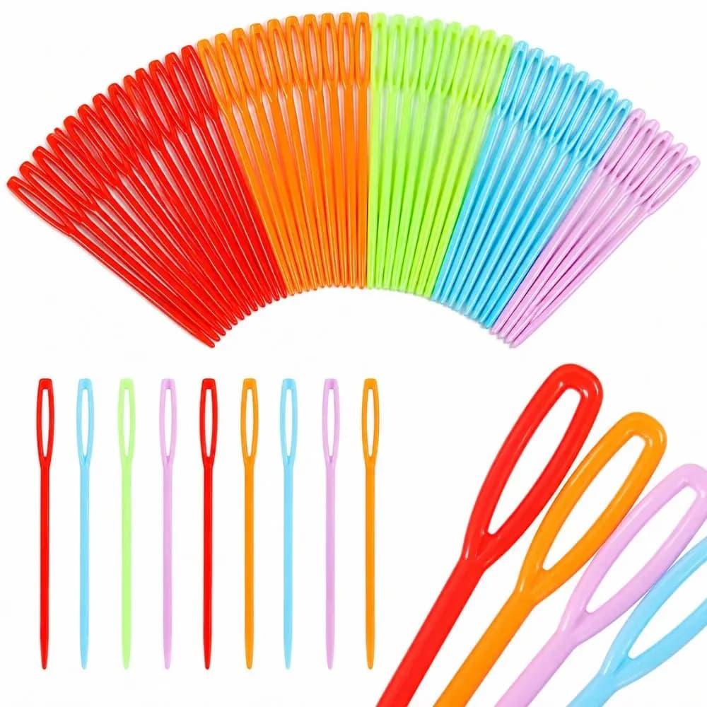 50/100pcs Random Bright Color Large Hole Plastic Sewing Needles Crochet Knitting Wool YMY