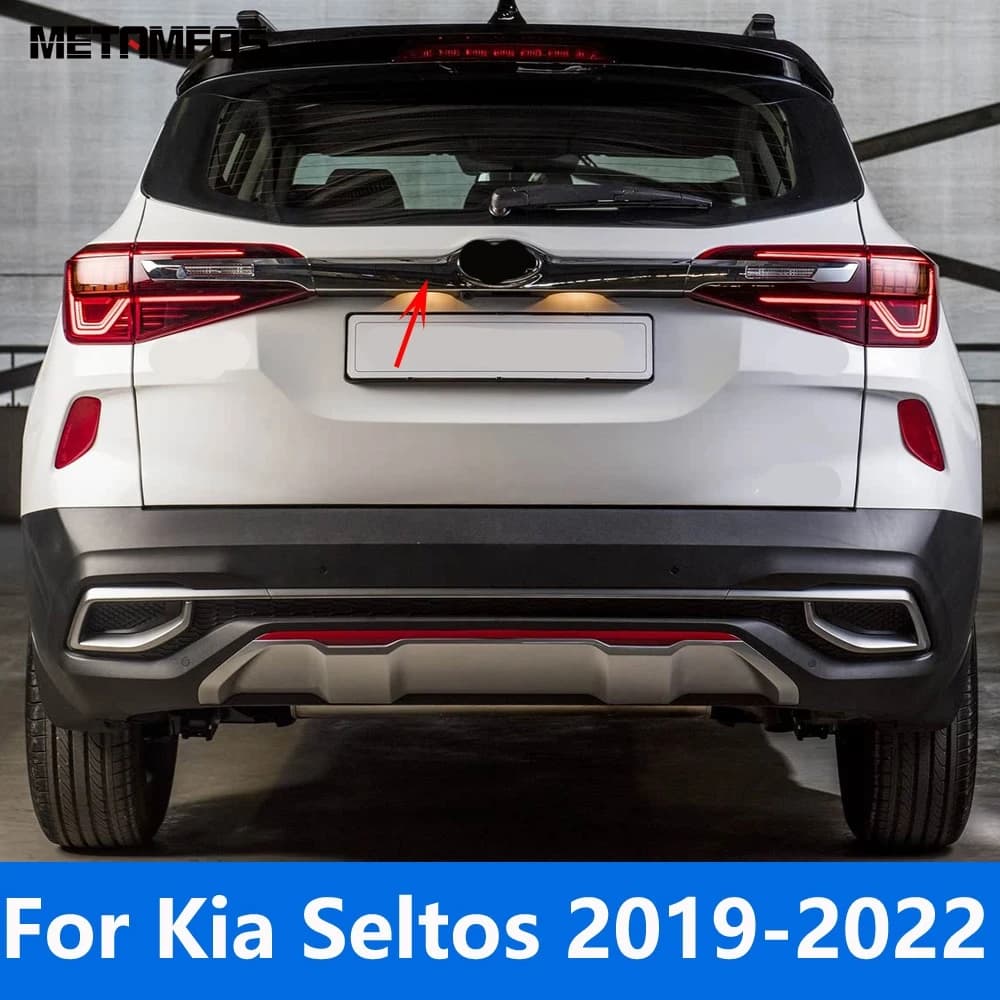 For Kia Seltos 2019 2020 2021 2022 Carbon Fiber Rear Trunk Lid Tailgate Door Boot Cover Trim Molding Accessories Car Styling