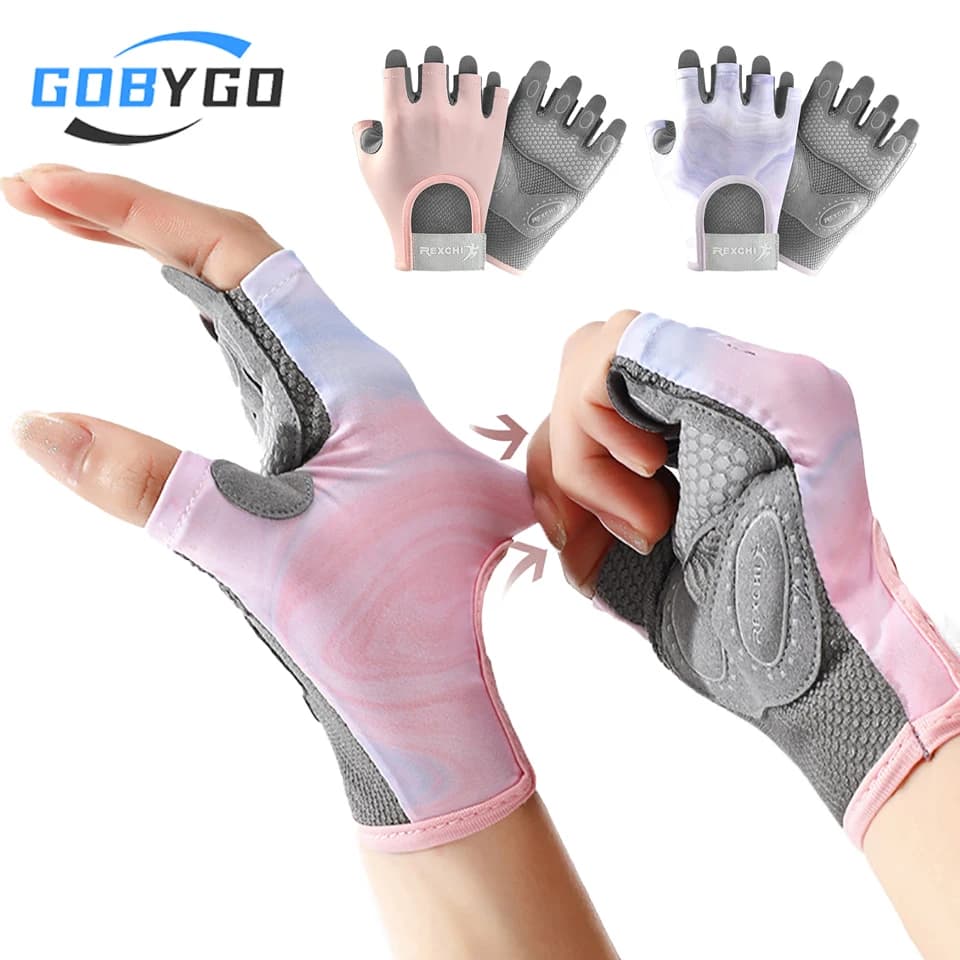 GOBYGO 1 paio di guanti fitness mezze dita ciclismo sport sollevamento pesi guanti da allenamento antiscivolo manubri allenamento protezione per il polso
