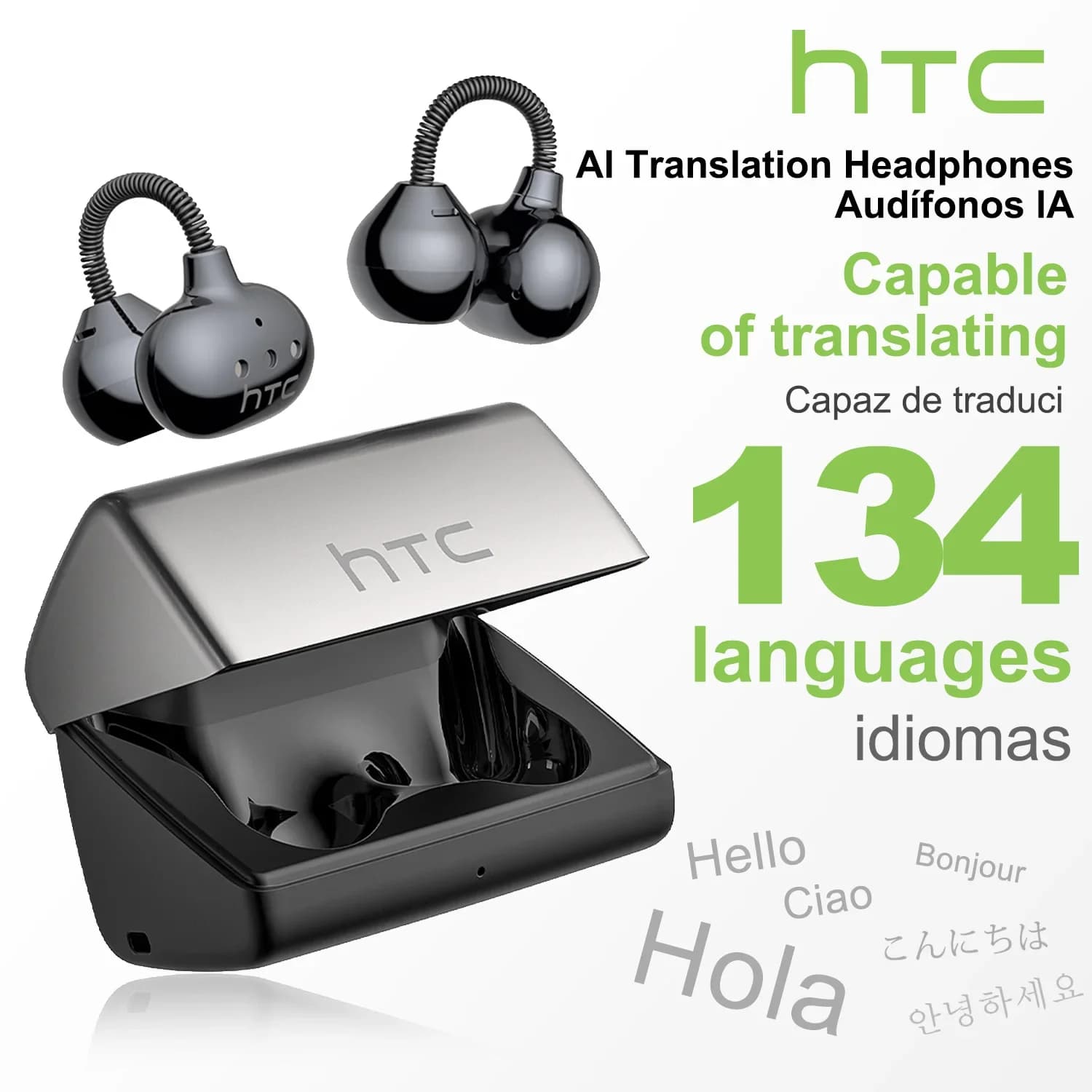 [Auricolari traduttore AI] Auricolari HTC NE67 Bluetooth V6.0 Cuffie wireless portatili Comfort Earclip con catena sospesa