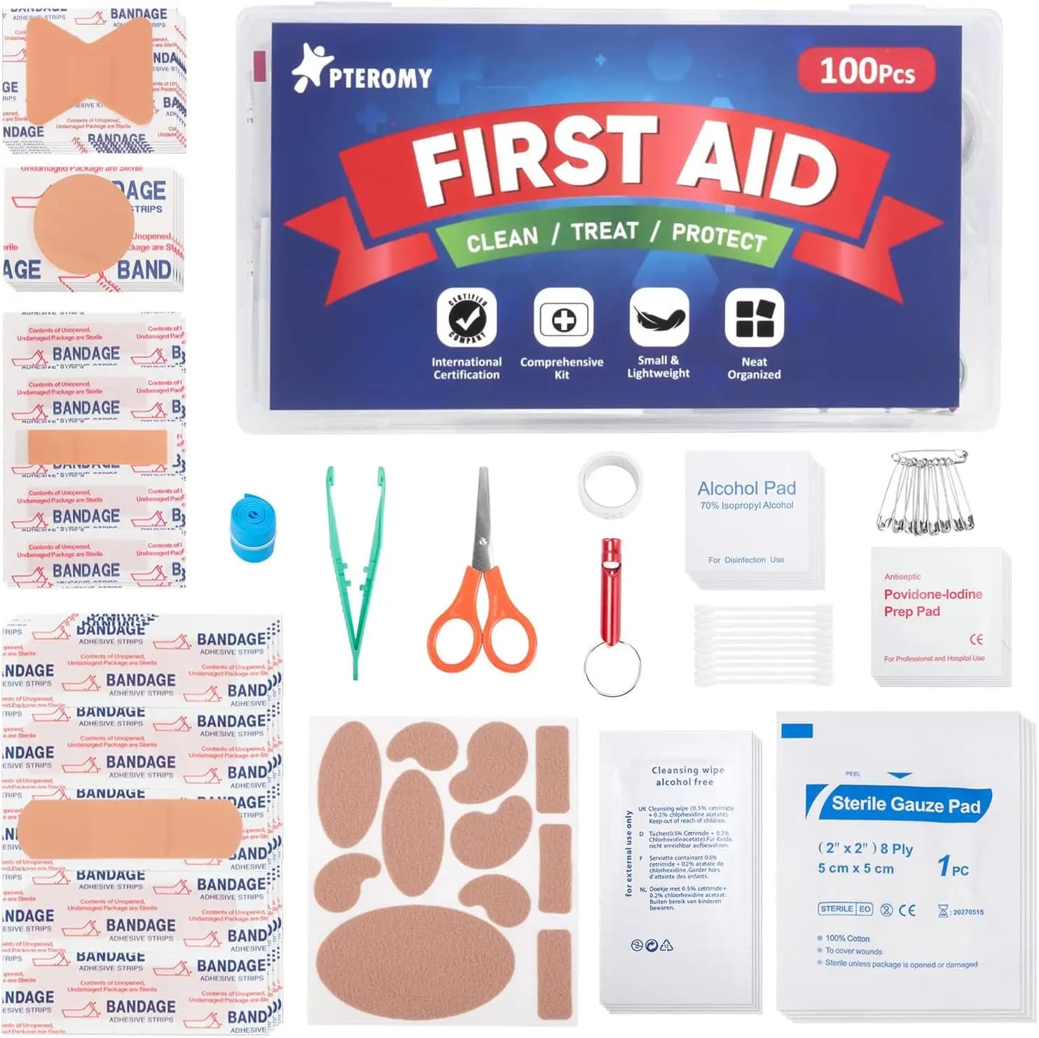 Kit di Pronto Soccorso Mini da 100 Pezzi, Kit di Emergenza Portatile per Auto, Viaggi, Casa, Campeggio, Attività all'Aperto, Escursionismo