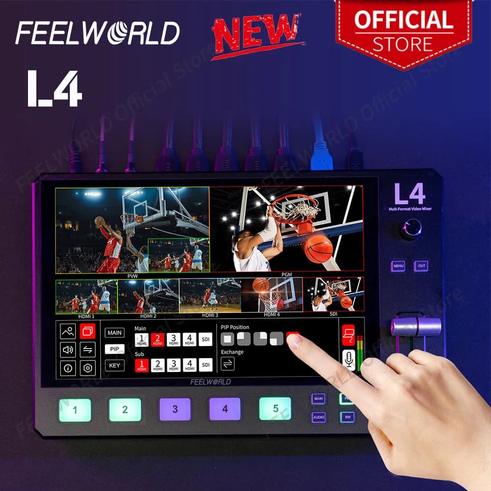 FEELWORLD-L4 Switcher mixer video multicamera, touch screen da 10,1", USB 3.0, HMDI, SDI, uscita PUT, streaming rapido per YouTube a